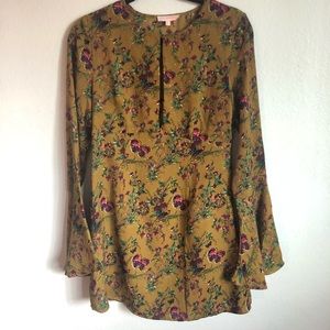 Yellow Floral Bell-Sleeved Mini Dress